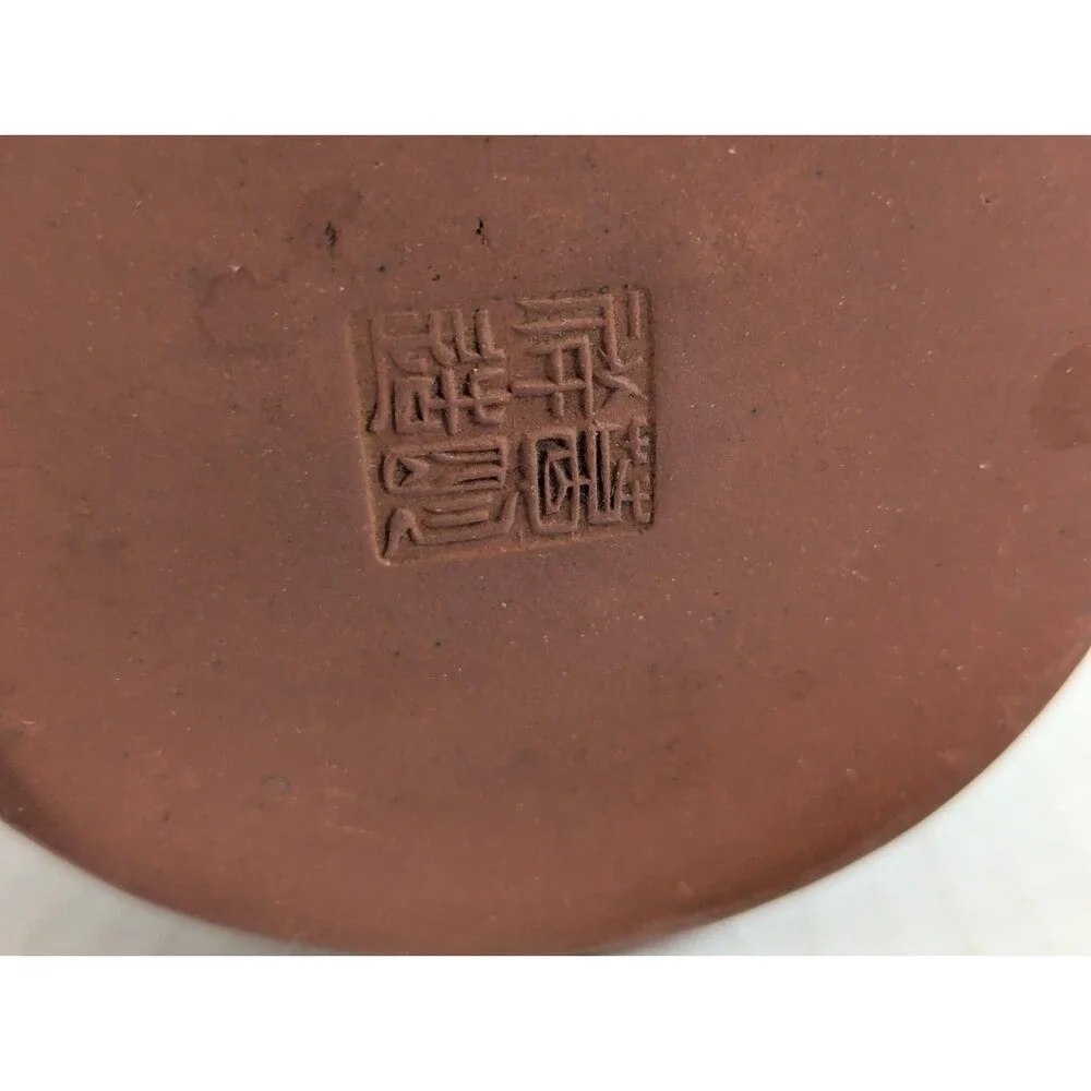 Vtg Yixing Zisha Clay Teapot W/ Enamel Floral & Bird Design 5